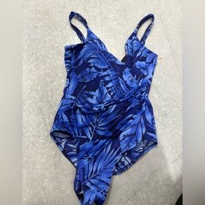 MIRACLESUIT sz 16 blue tropical one piece swim suit full coverage